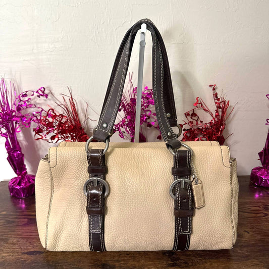 COACH Chelsea Beige and Brown Pebbled Leather Shoulder Bag