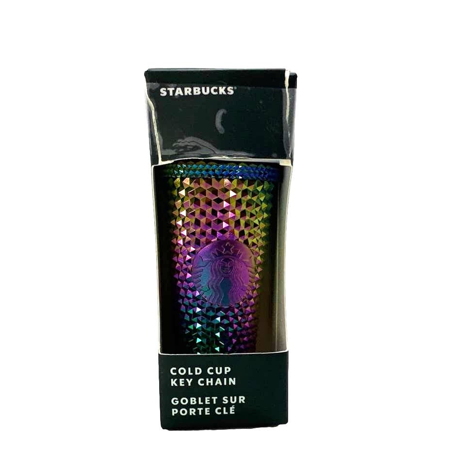 STARBUCKS Limited Edition Studded Oil Slick Rainbow Iridescent Keychain