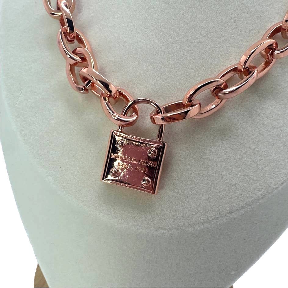 MICHAEL KORS Est 1981 Rose Gold-tone Padlock Pendant Chain Necklace