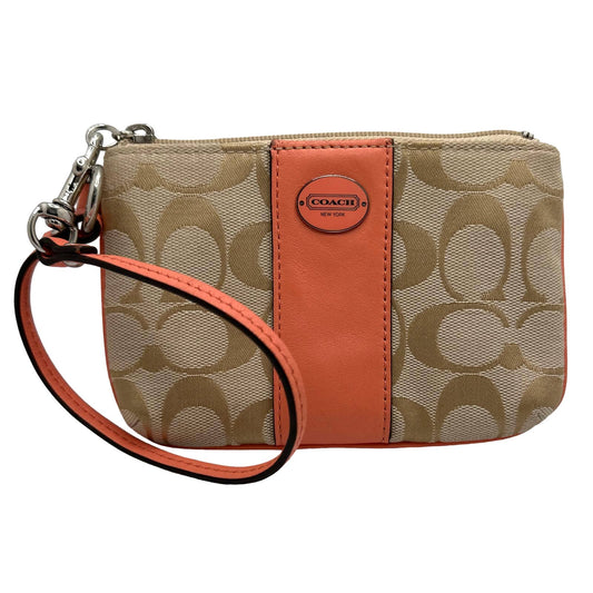 COACH Tan and Orange Signature Canvas Wristlet