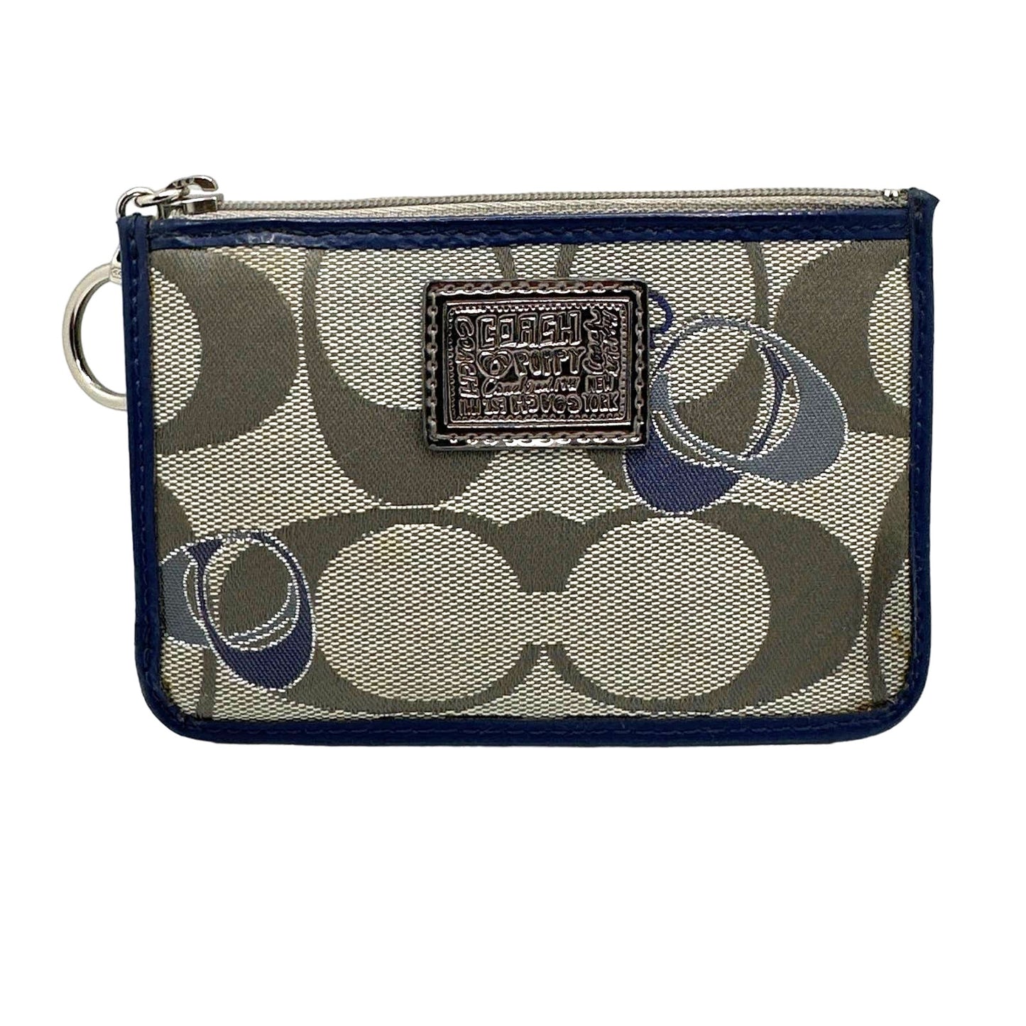 COACH Poppy Blue and Gray Signature Canvas Card Holder / Coin purse