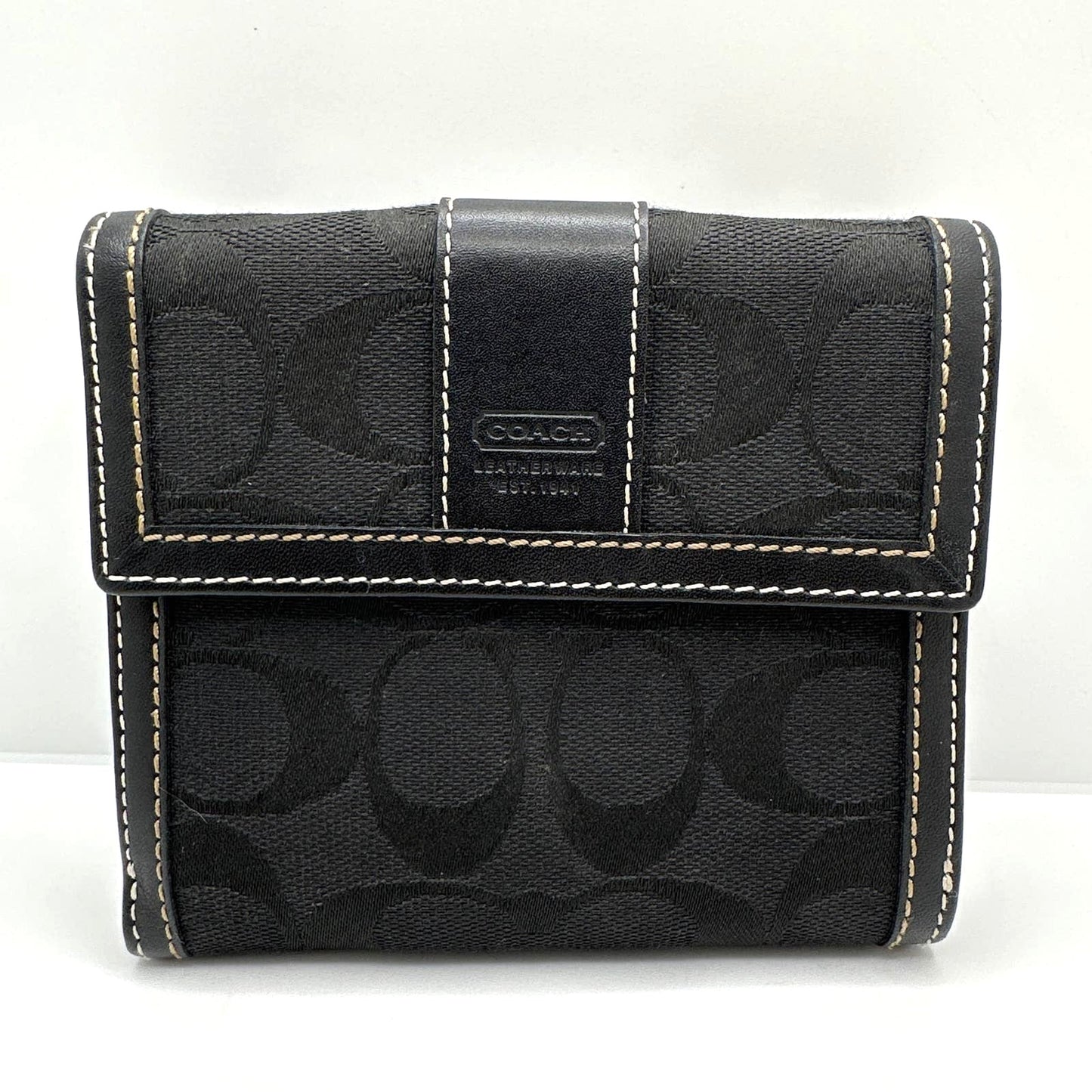 COACH Black Signature Canvas Hampton Small Wallet