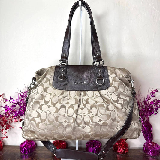 COACH Brown / Tan Signature Ashley Sateen Satchel Shoulder Bag