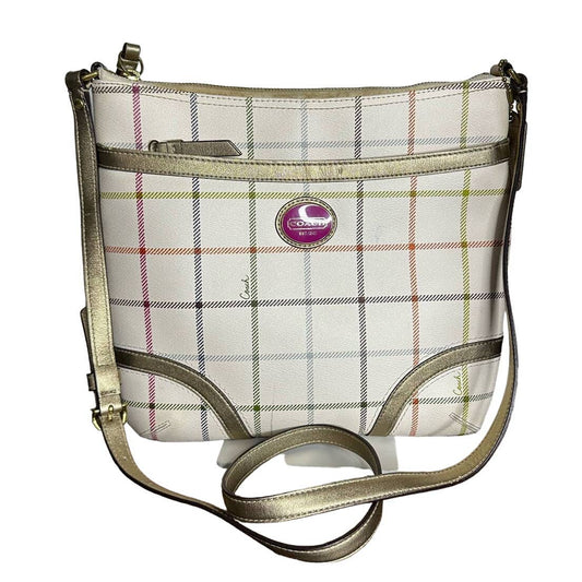 COACH Gold Plaid Peyton Tattersall File Coated Canvas Crossbody