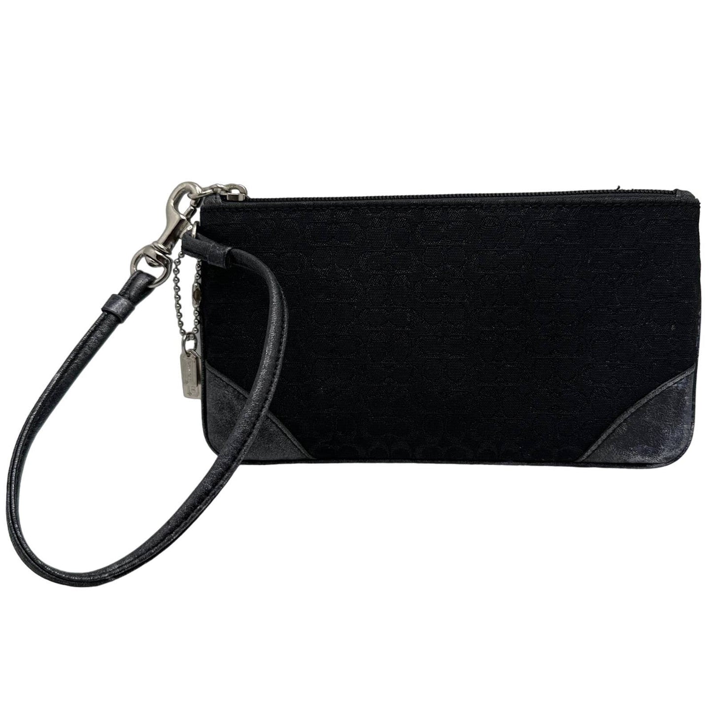 COACH Black and Silver Signature Canvas Wristlet