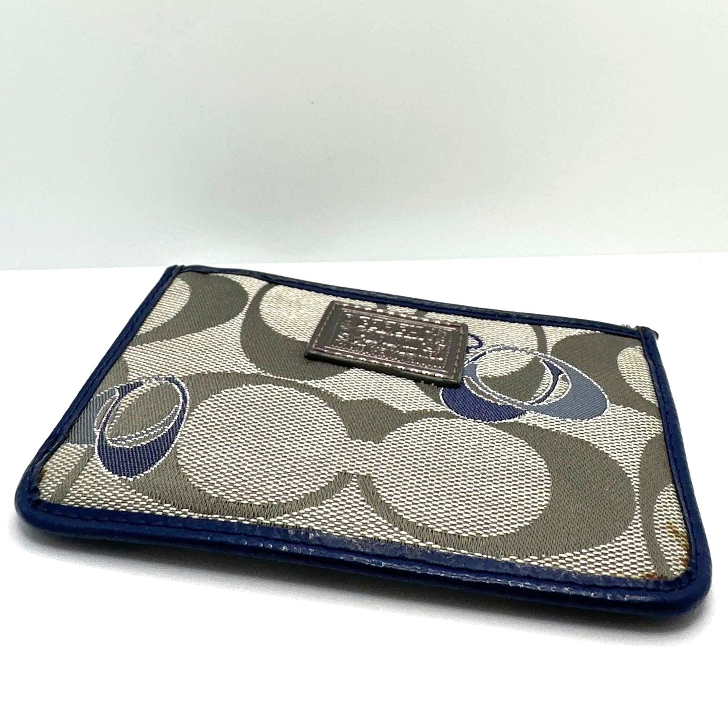 COACH Poppy Blue and Gray Signature Canvas Card Holder / Coin purse