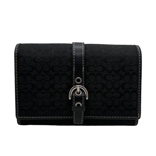 COACH Black Signature Canvas Hampton Buckle Compact Wallet