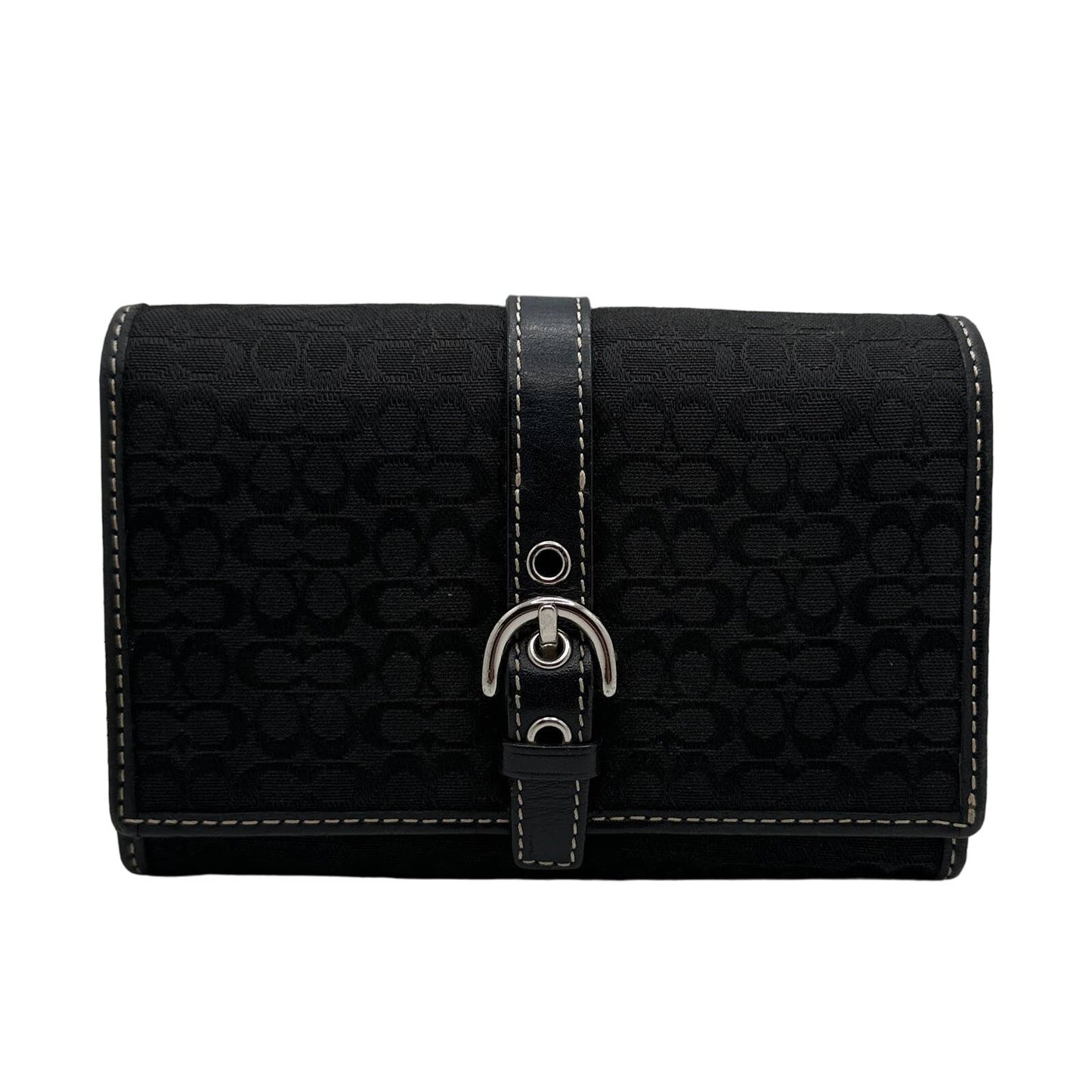 COACH y2k Black Signature Canvas Hampton Buckle Compact Wallet