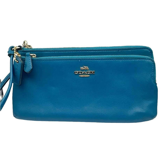 COACH Blue Double Zipper Wristlet