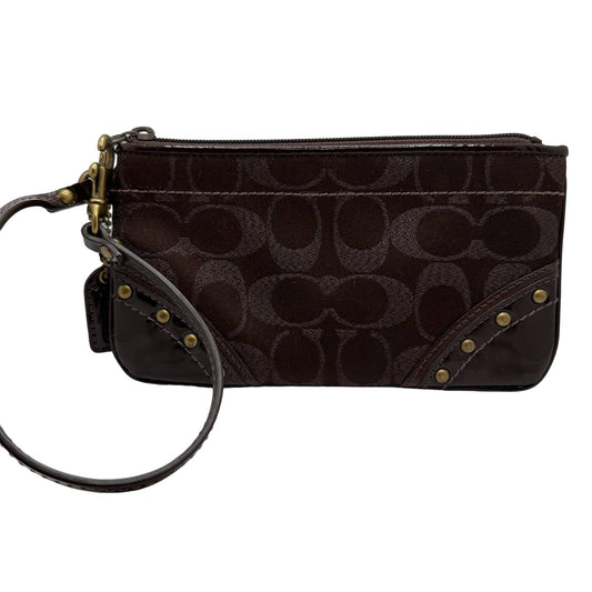 COACH Brown Signature Canvas w/ Studs Wristlet