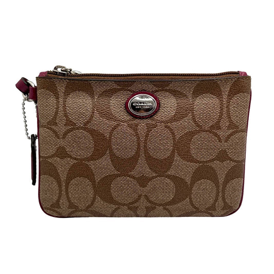 COACH Brown and Fuchsia Signature Coated Wristlet