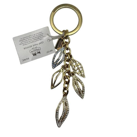 NWT Coach Signature Jeweled Gold Leaf Pave Keychain Key fob Purse Charm