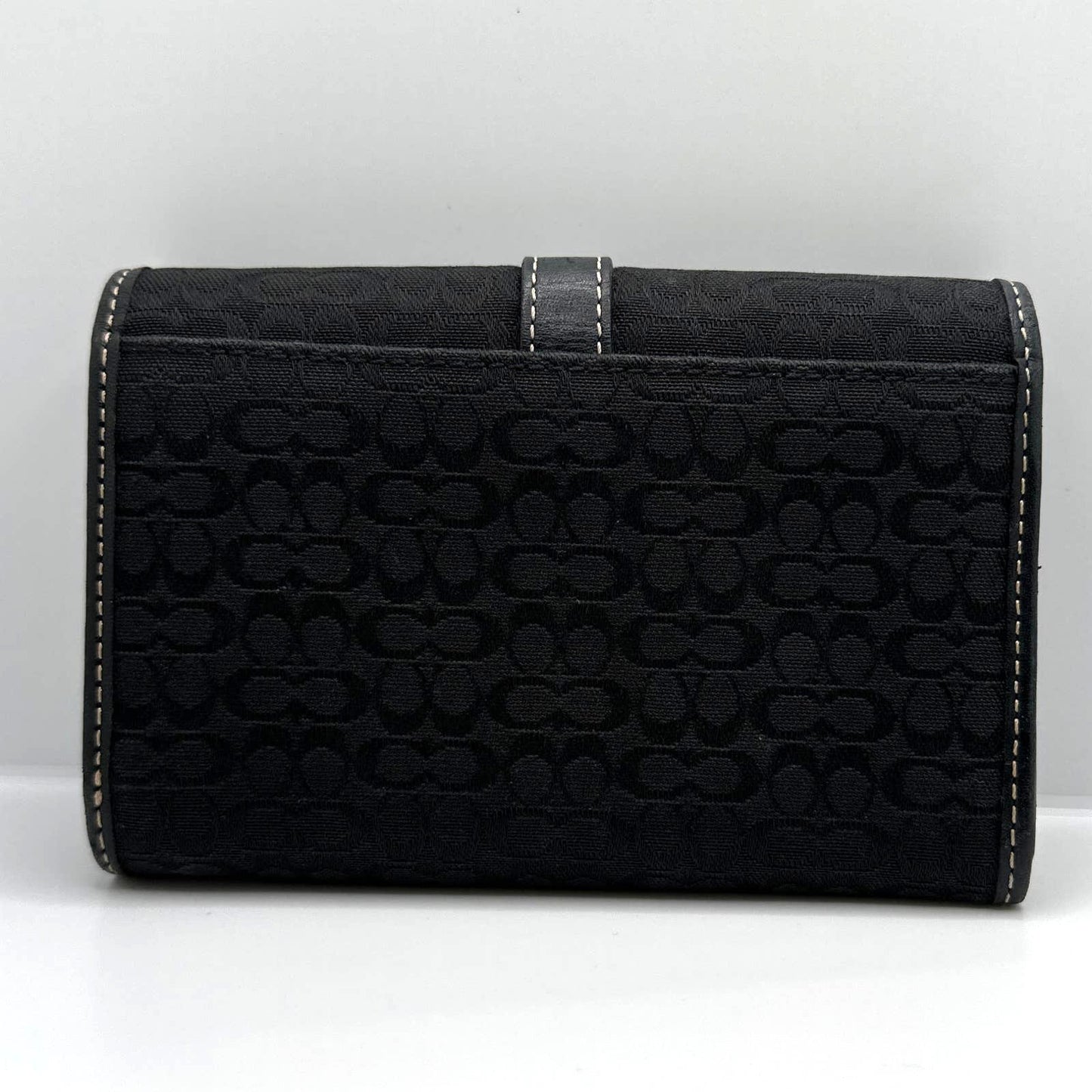 COACH y2k Black Signature Canvas Hampton Buckle Compact Wallet