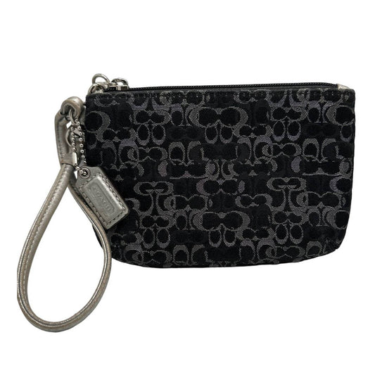 COACH Black and Silver Signature Canvas Wristlet