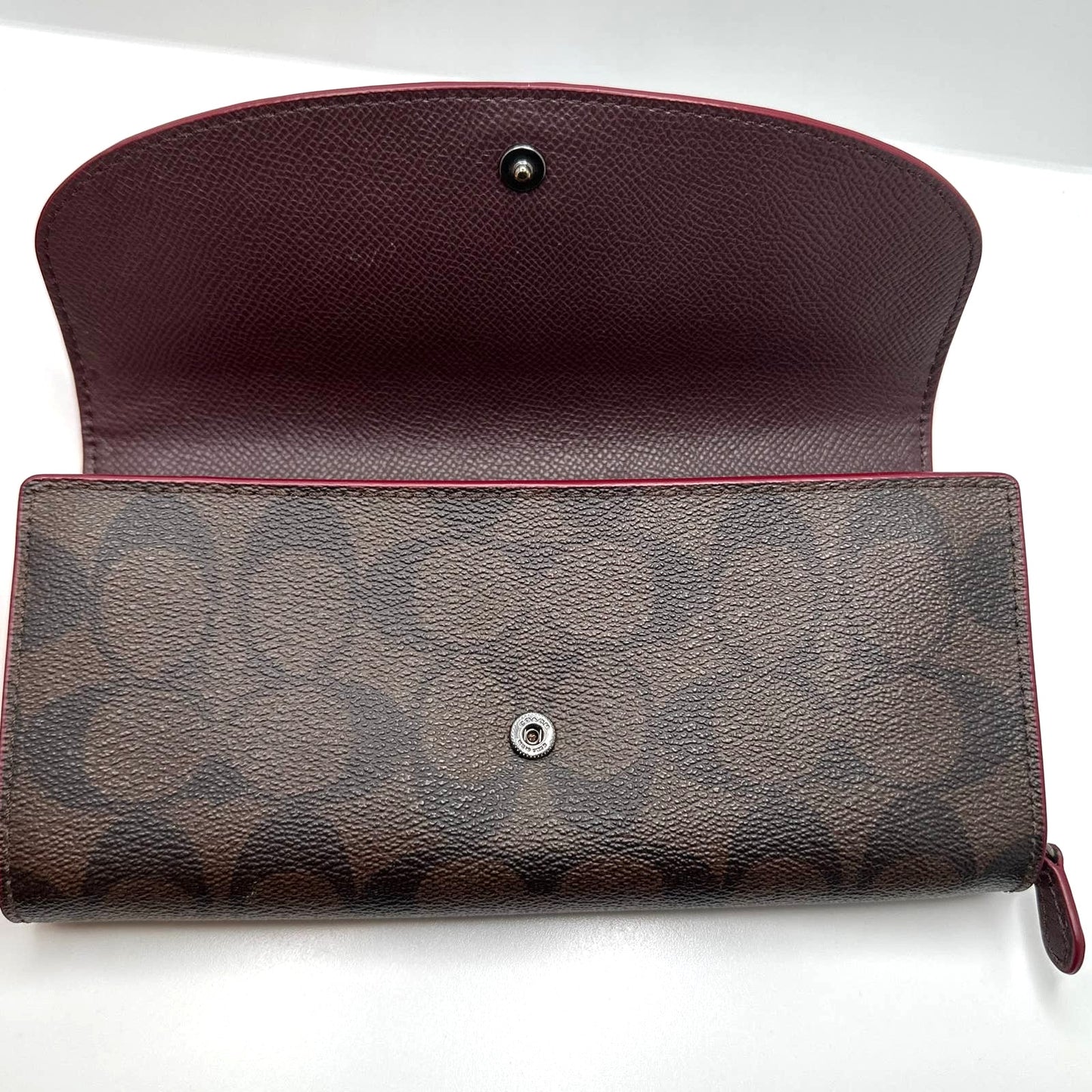 COACH QB Brown Oxblood Sig Mix Pop Slim Wallet