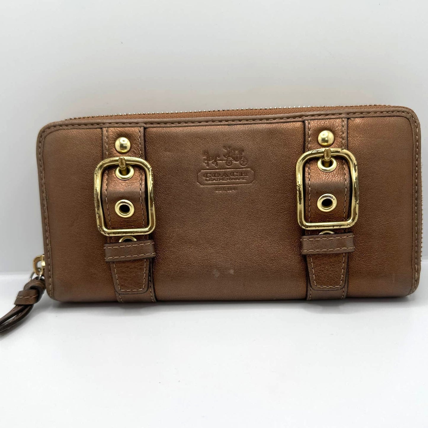 COACH Bronze Zip Around Buckle Wallet