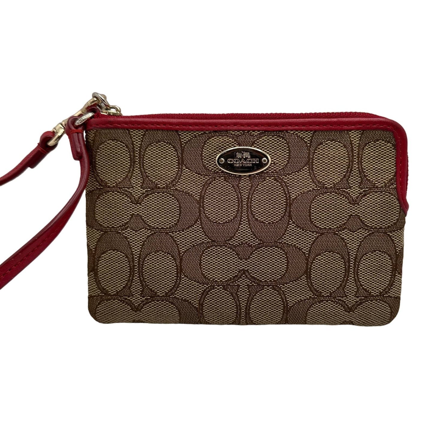 COACH Red and Brown Signature Canvas Wristlet