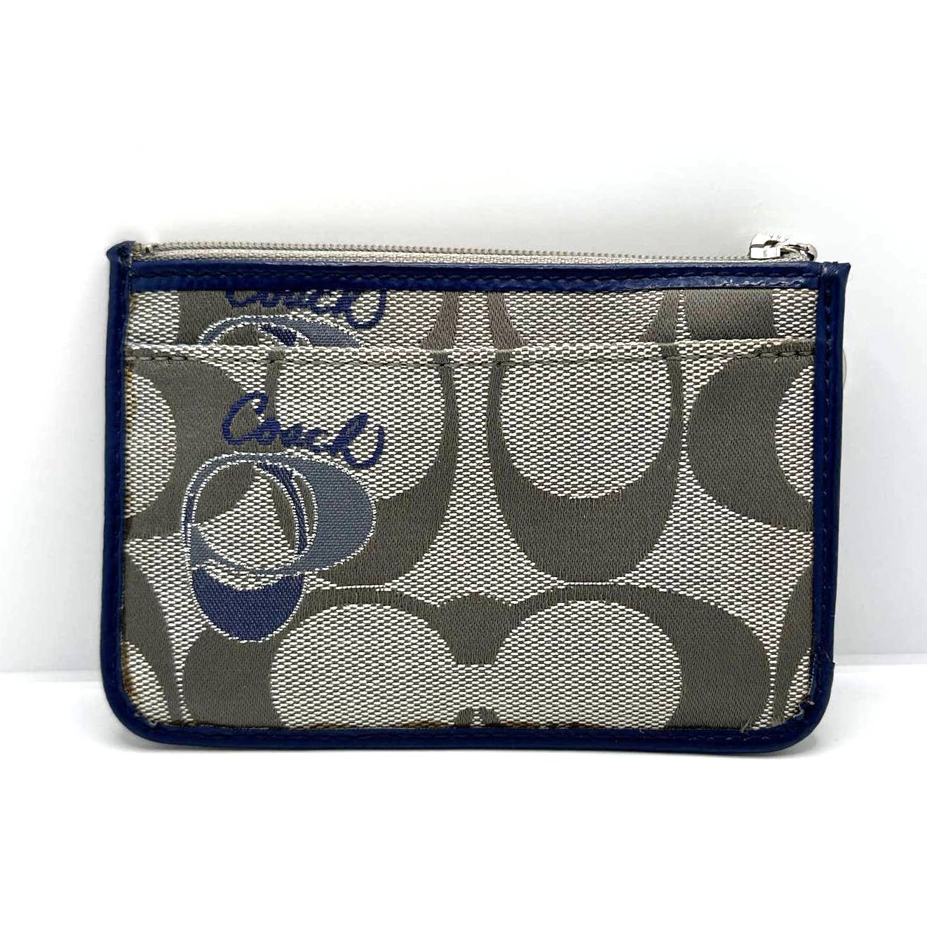 COACH Poppy Blue and Gray Signature Canvas Card Holder / Coin purse