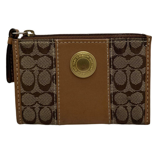 COACH Brown Signature Canvas Cardholder / Coin Purse with Keychain