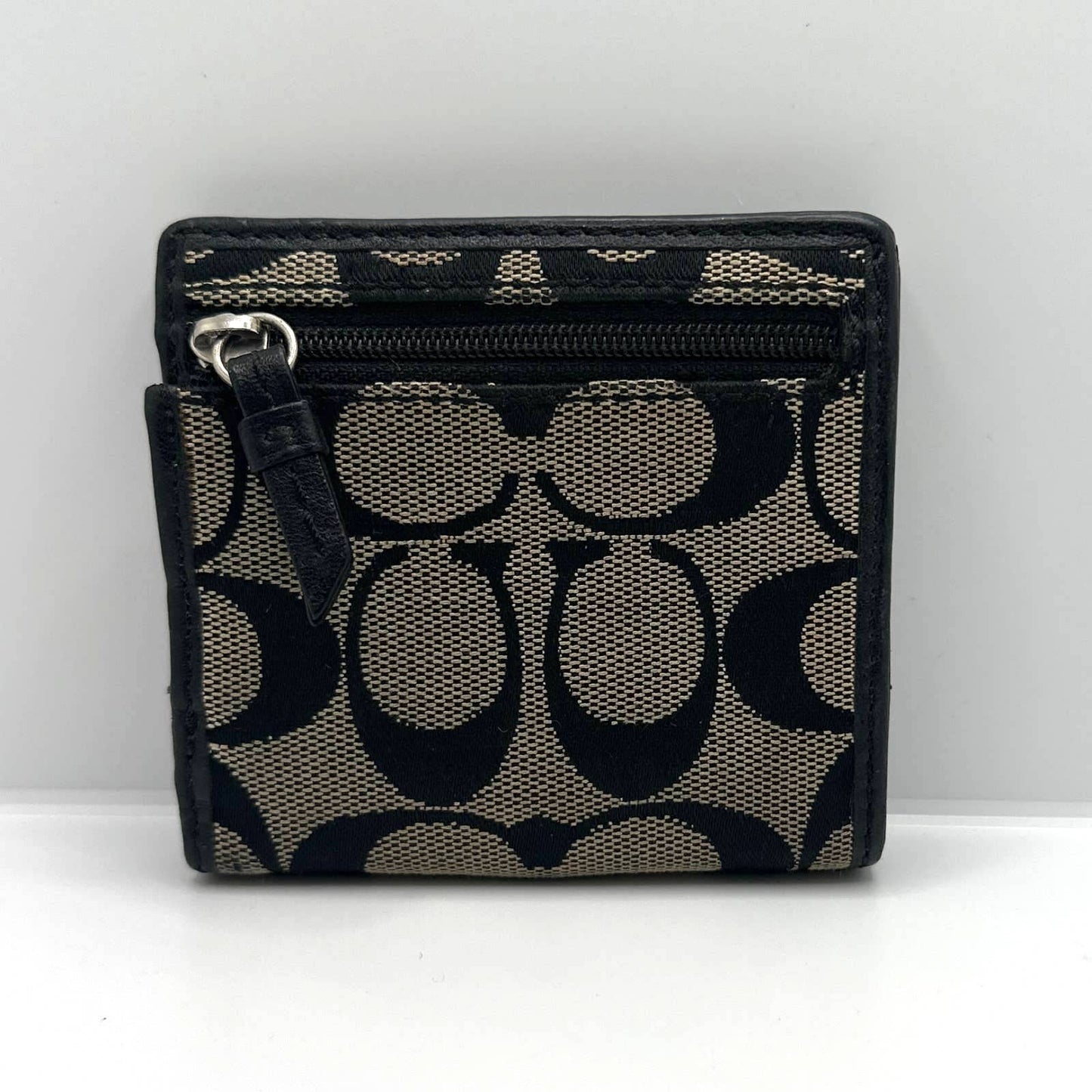 COACH Black and Gray Signature Canvas Small Wallet