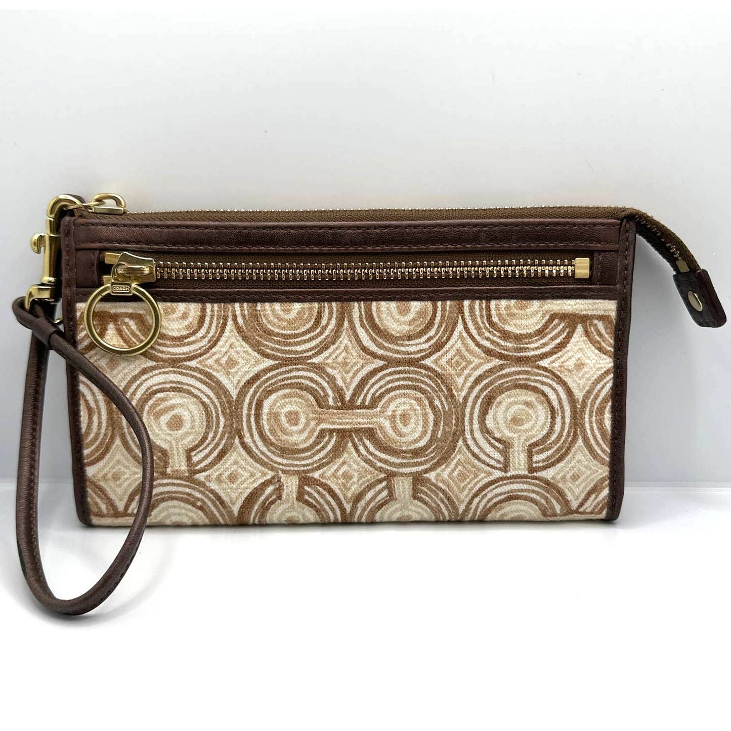 COACH Brown and Aud Tan Optic Swirl Wallet / Wristlet