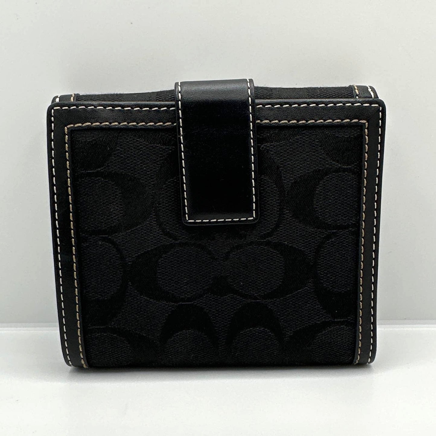 COACH Black Signature Canvas Hampton Small Wallet