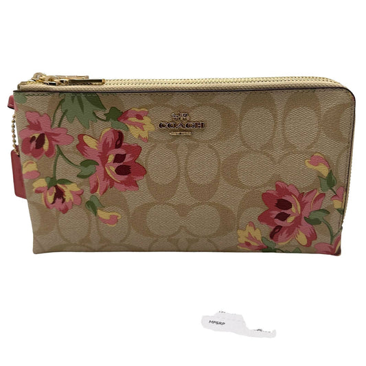NWT COACH Signature Coated LILY Print Double Zip Wallet / Wristlet