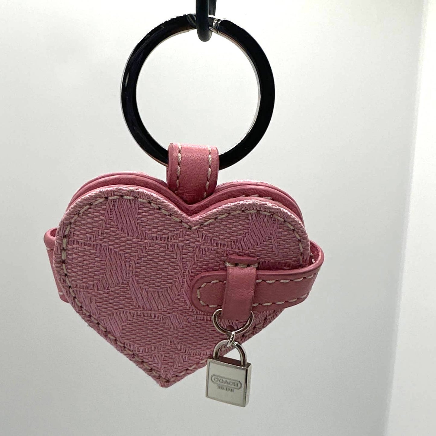 COACH Pink Signature Canvas Heart Bag Charm with Photo Slot