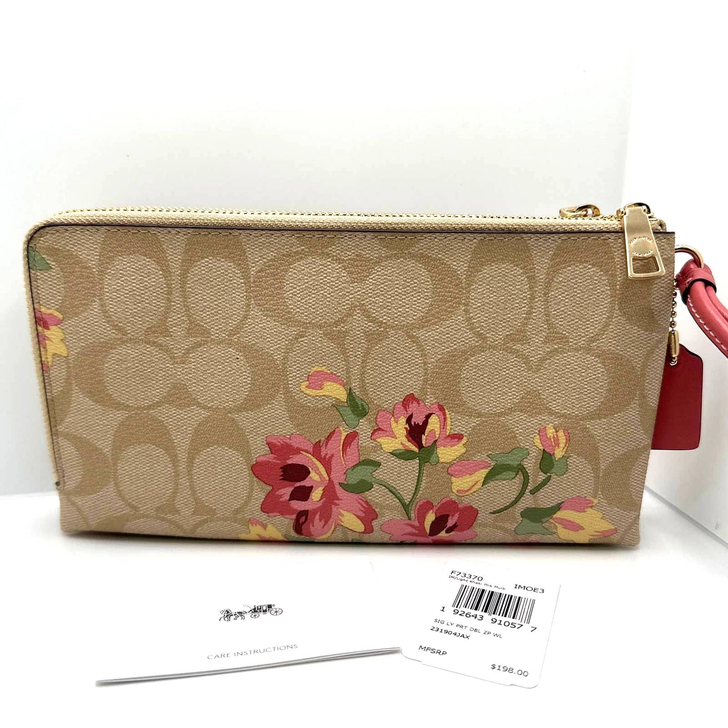 NWT COACH Signature Coated LILY Print Double Zip Wallet / Wristlet