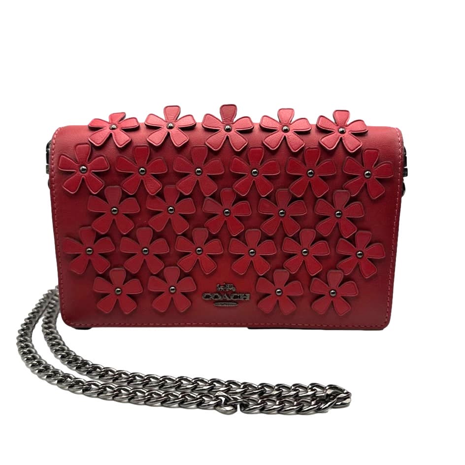 COACH Foldover Chain Clutch with Floral Applique Crossbody