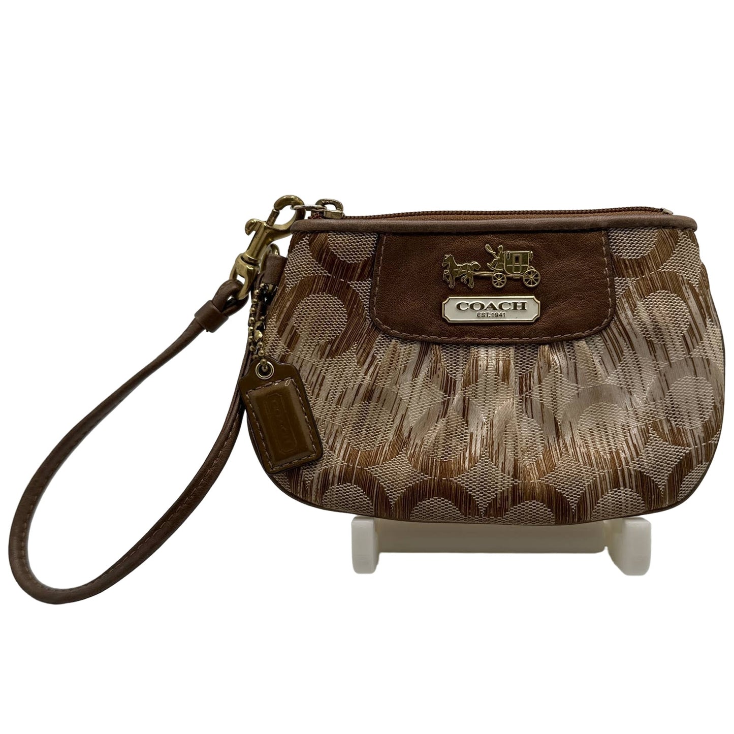 COACH Brown and Tan Signature Wristlet