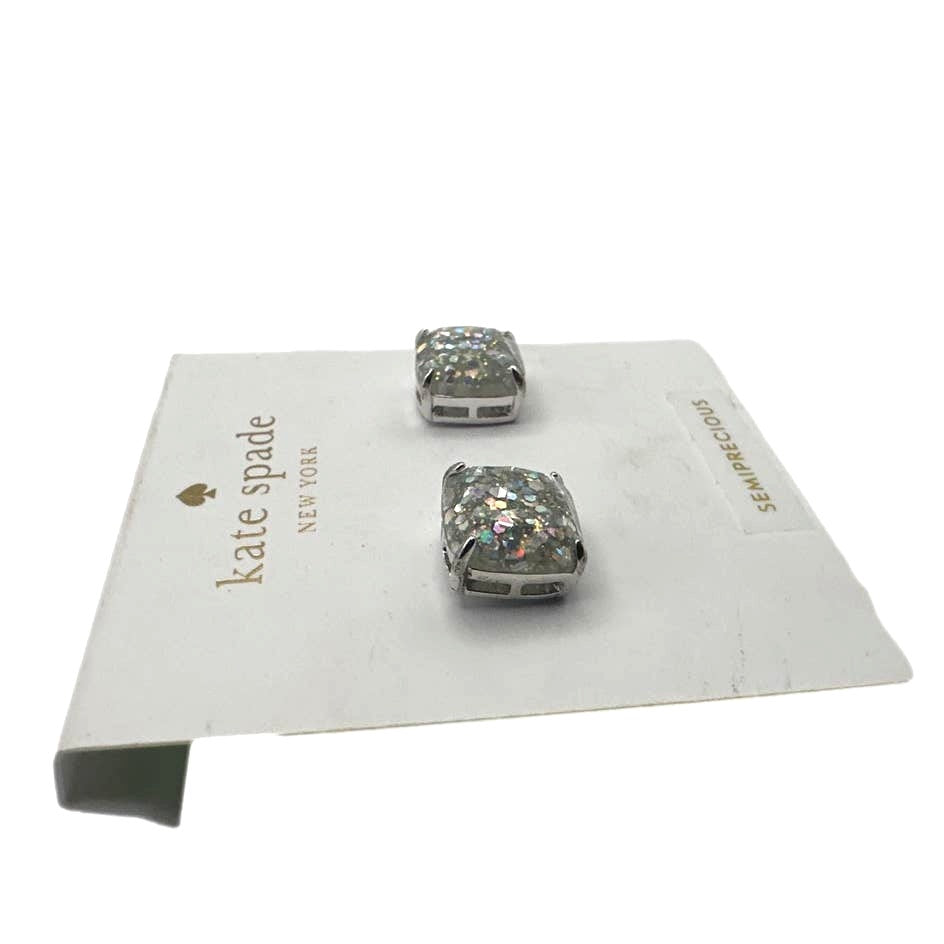 KATE SPADE New York Silver Plated Opal Glitter Small Squared Stud Earrings