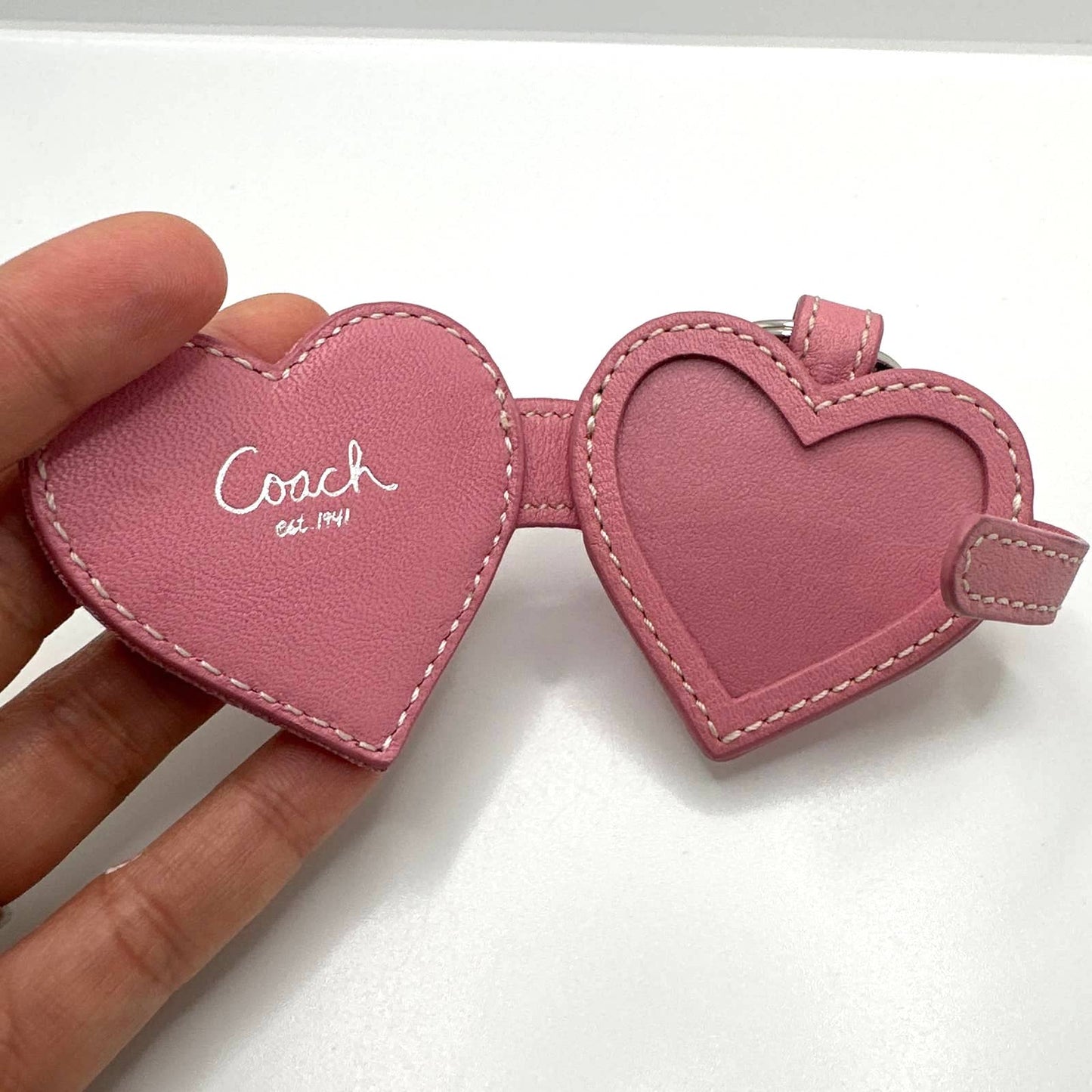 COACH Pink Signature Canvas Heart Bag Charm with Photo Slot