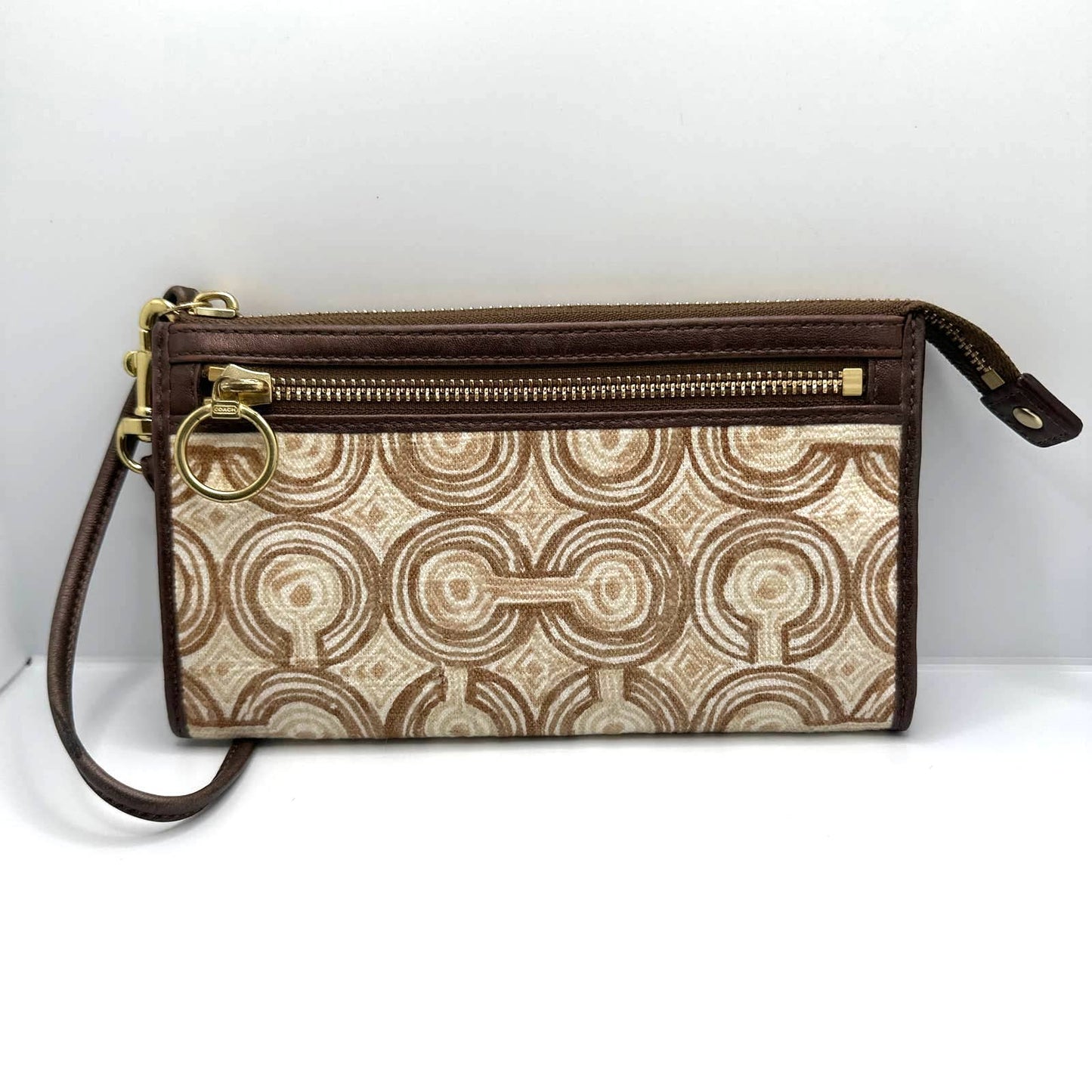 COACH Brown and Aud Tan Optic Swirl Wallet / Wristlet