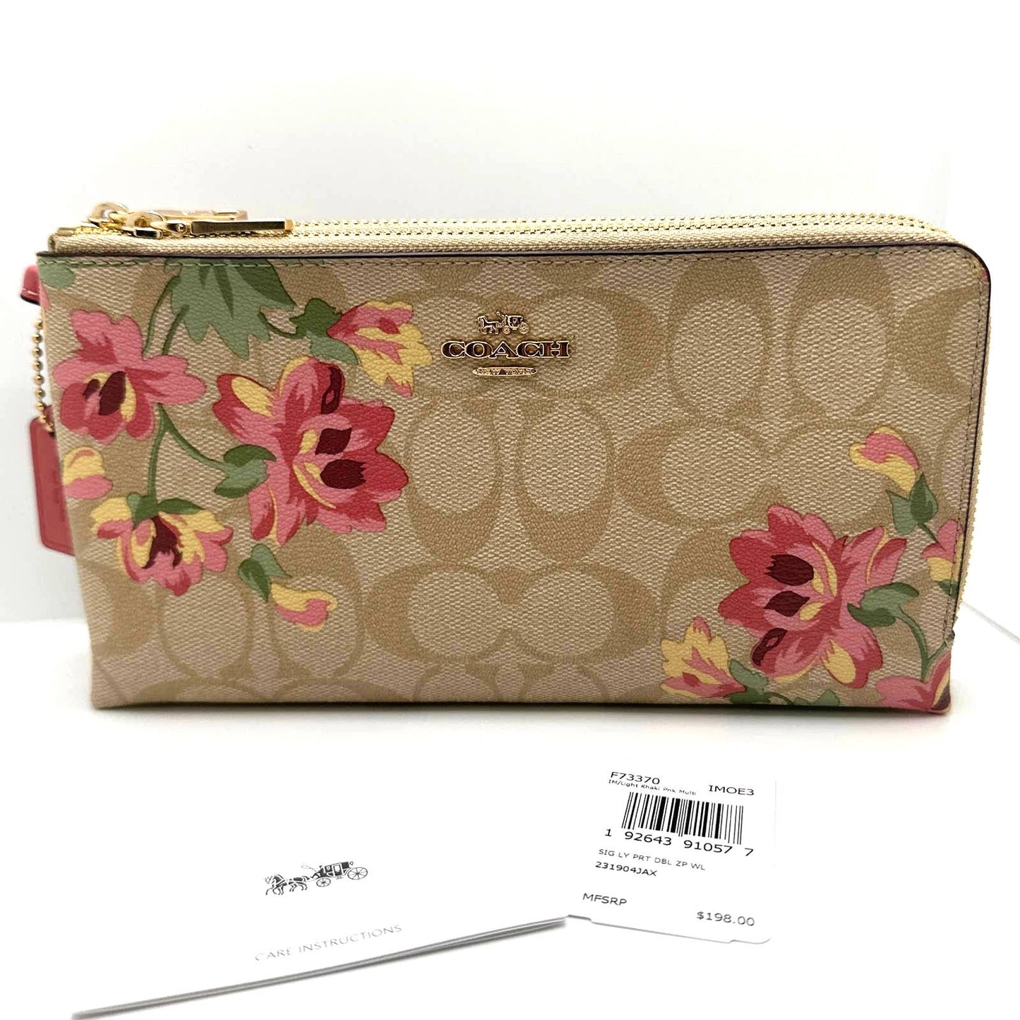 NWT COACH Signature Coated LILY Print Double Zip Wallet / Wristlet