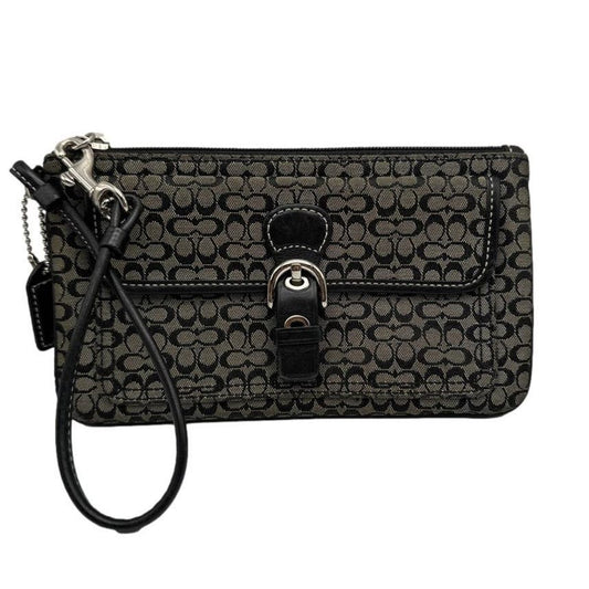 COACH Black and Gray Signature Canvas Wristlet