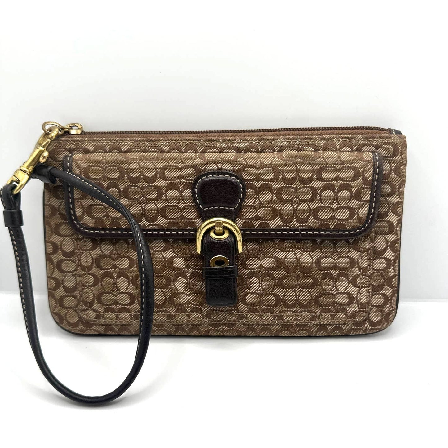 COACH Brown Signature Canvas Wristlet