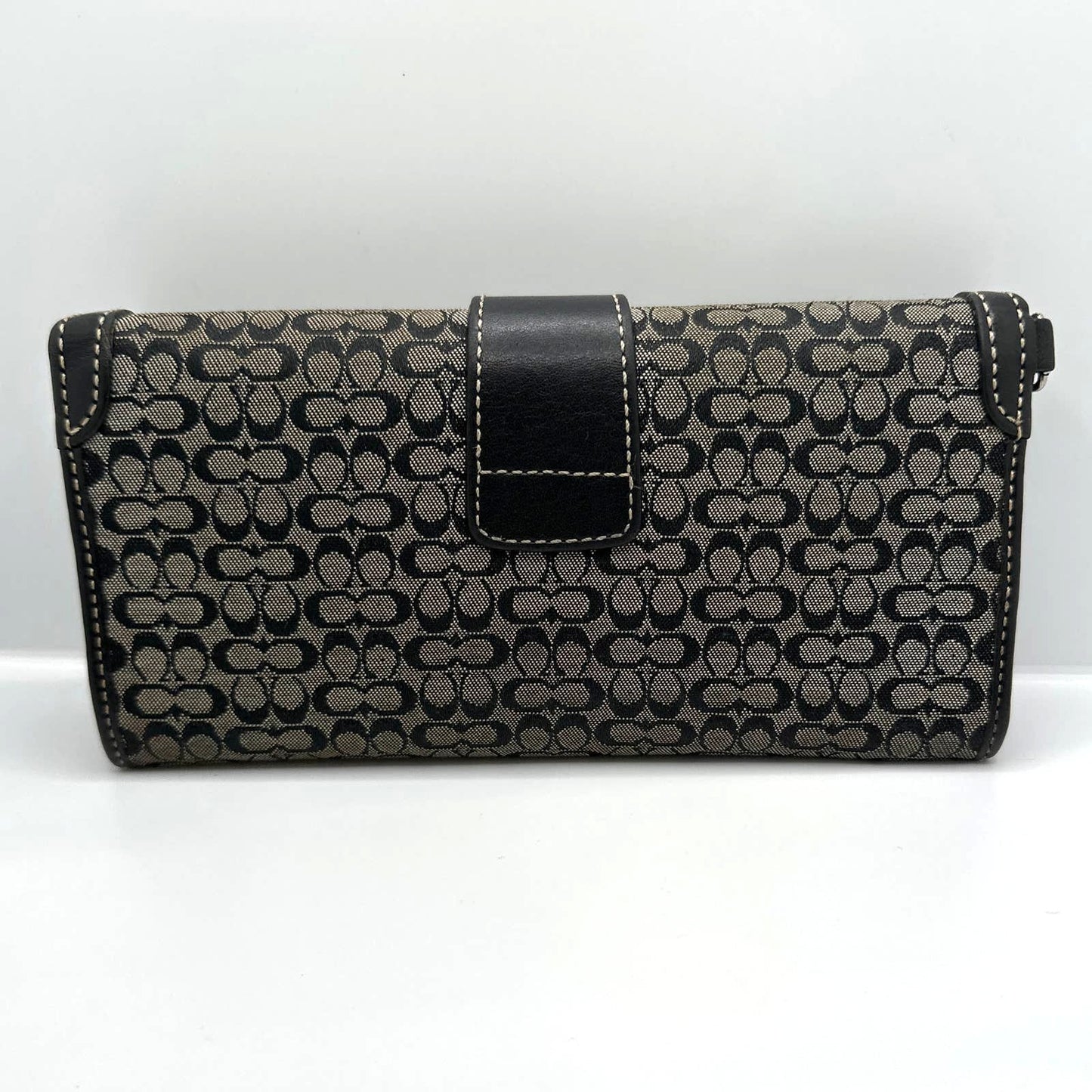 COACH Black and Gray Signature Canvas Buckle Wallet