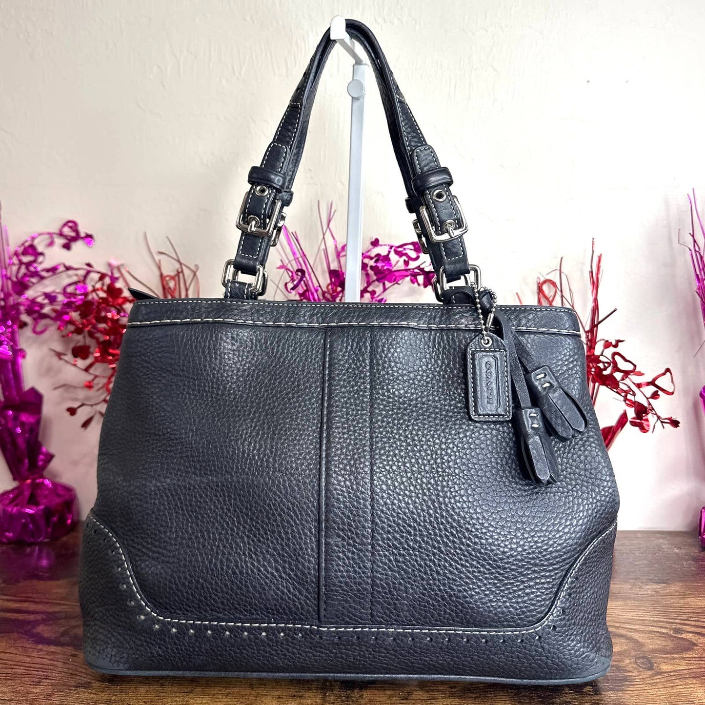 COACH Black Hampton Carryall Biz Tote Shoulder Bag