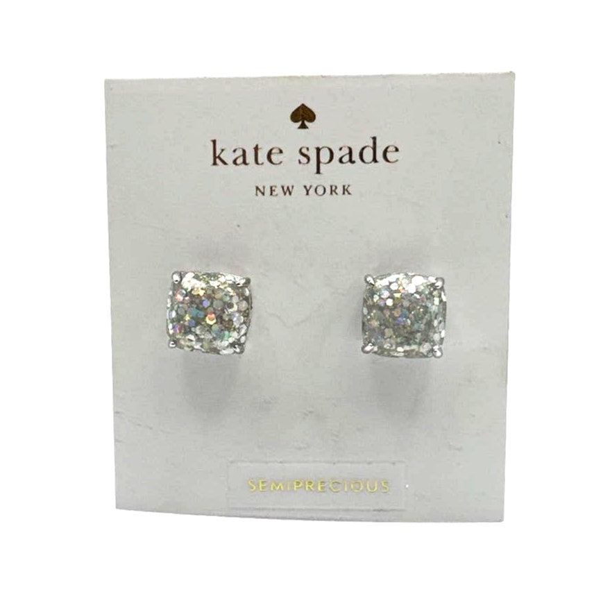KATE SPADE New York Silver Plated Opal Glitter Small Squared Stud Earrings