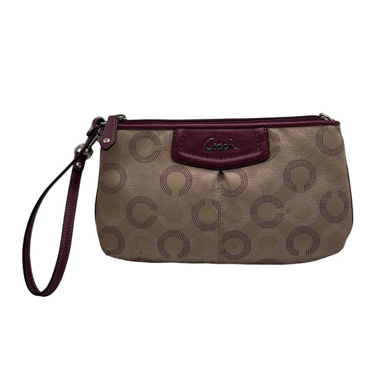 COACH Purple and Tan Signature Canvas Wristlet / Mini Purse