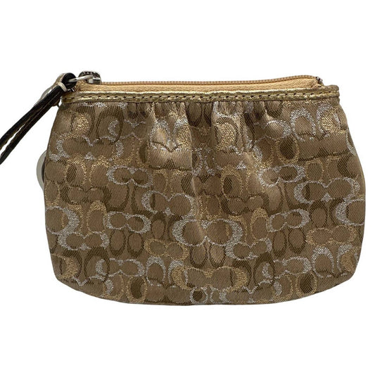 COACH Gold and Silver Signature Canvas Coin Purse with keychain