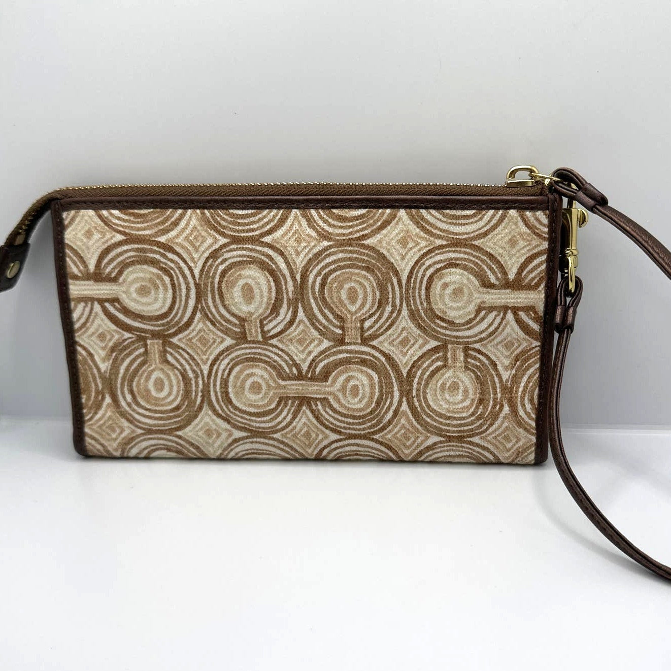 COACH Brown Aud Tan Optic Swirl Wallet Wristlet
