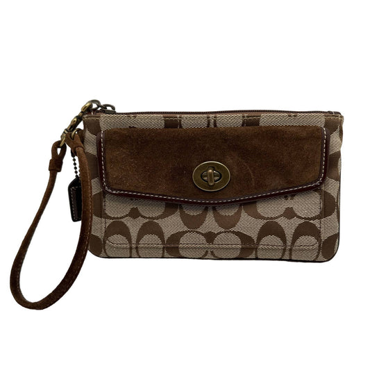 COACH Brown Signature Canvas /Suede Wristlet